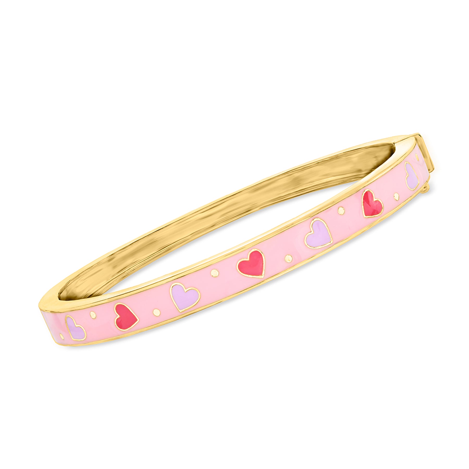Ross-Simons Rosa und lila Emaille Herz Armreif Armband in 18kt Gold über Sterling
