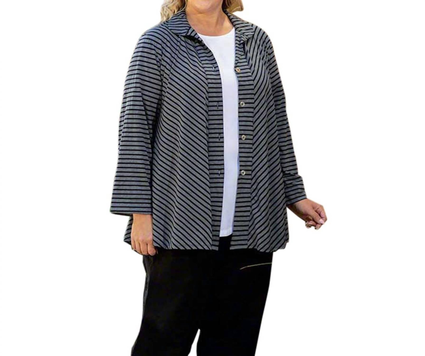 Lange Ärmel Gemma Hemd Jacke – Übergröße in Grau