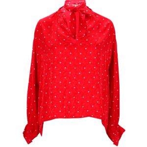 Maje Polka Dot Schleifendetail Hemd in roter Viskose 7748765712444