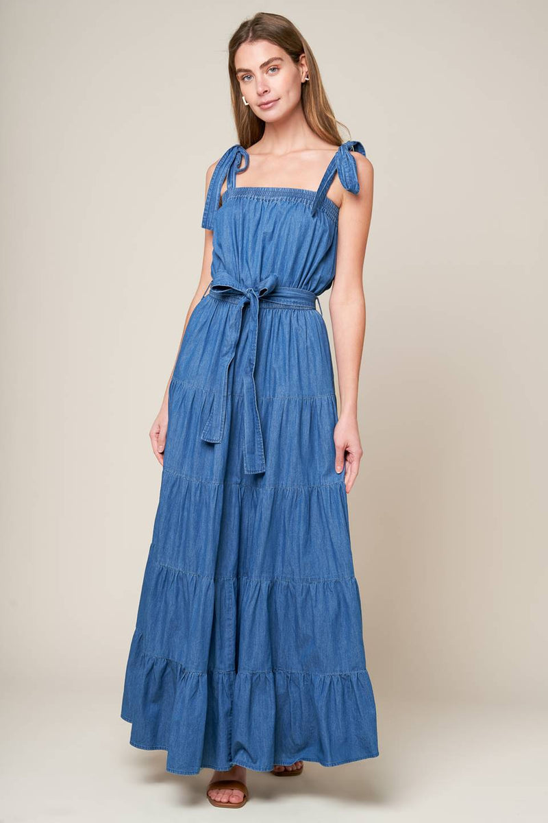 PRÄTTIÖSTES VERHALTEN CHAMBRAY MAXI KLEID