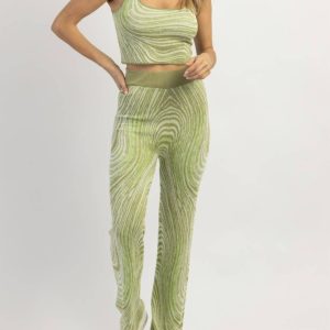 Abstrakter Druck Strickhosen-Set in Grün