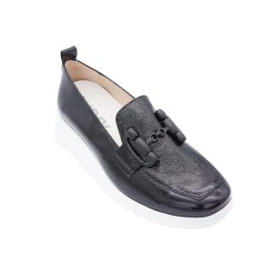 Damen Plateau Keil Loafer in Schwarz