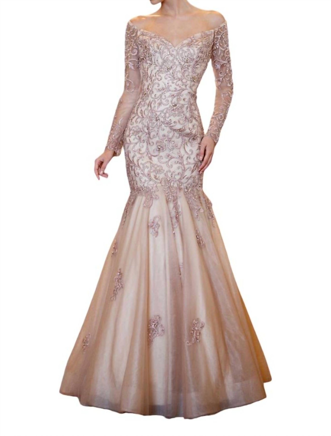 Perlen & Stickerei Meerjungfrau Kleid In Quarz