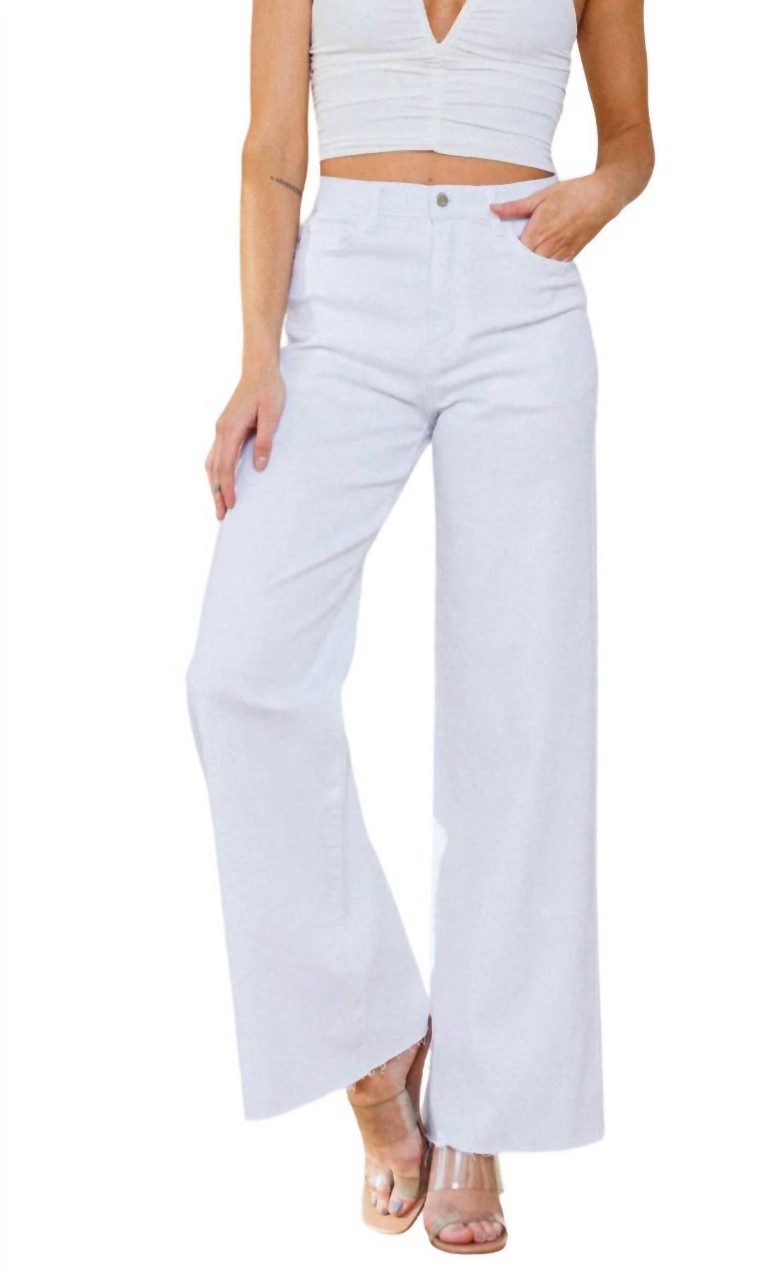 Kinsley mittlerer Bund Ultra-Flare-Jeans aus Le Blanc