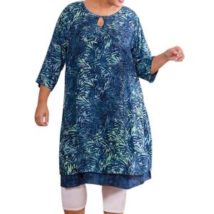Sireli Batik Langarmkleid – plus Größe in Tribal Cyan