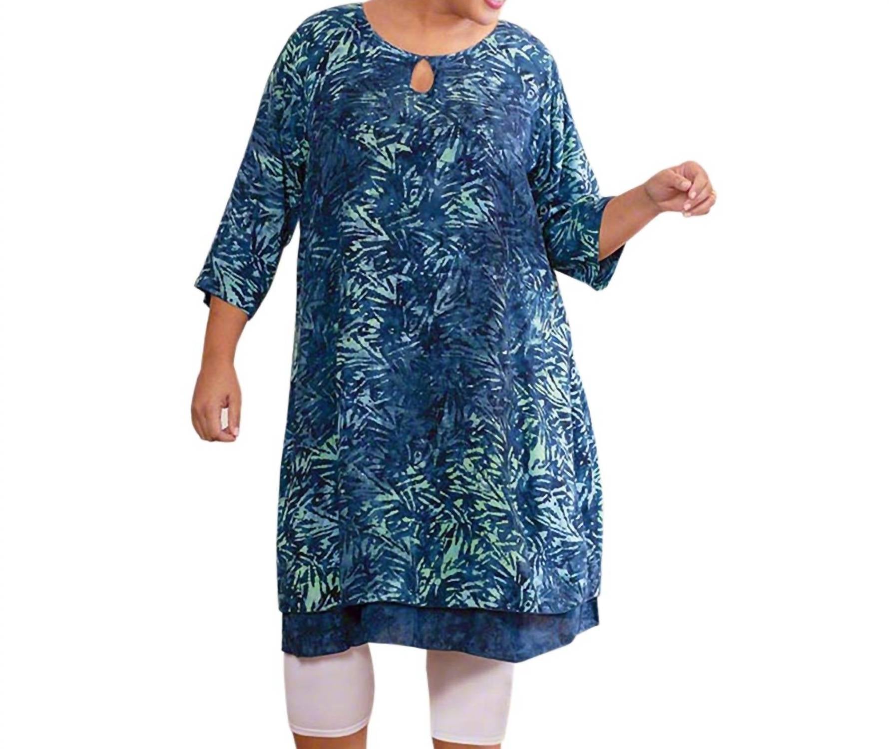 Sireli Batik Kleid mit langen Ärmeln – Übergröße In Tribal Cyan
