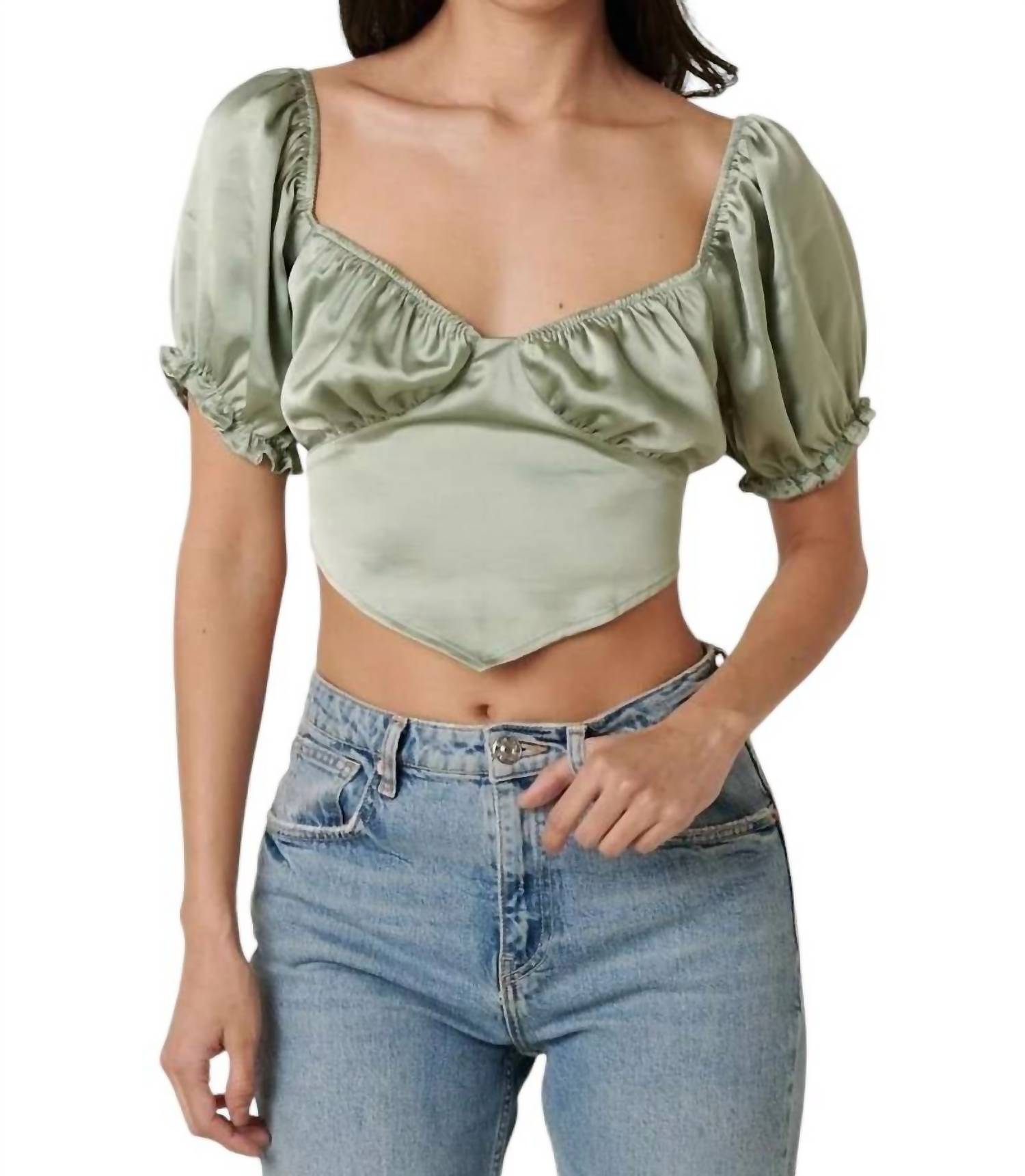 Crop Top aus Satin mit Herzausschnitt in Salbei