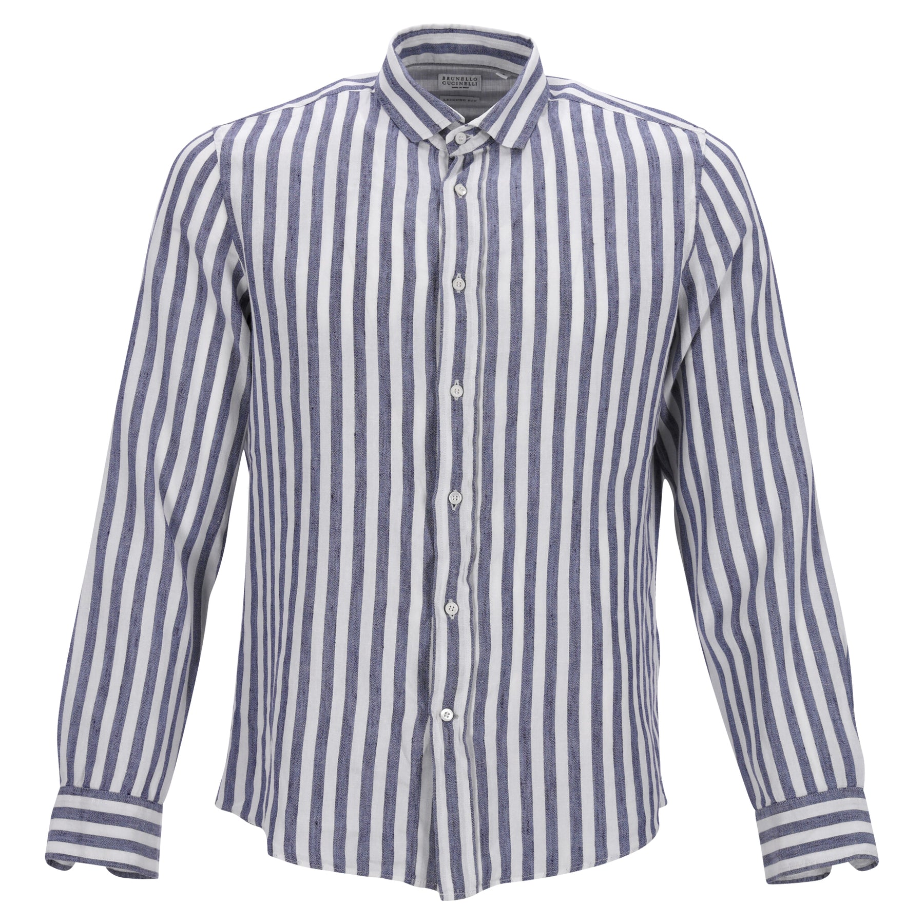 Brunello Cucinelli Freizeit Fit gestreiftes Hemd aus hellblauem Leinen