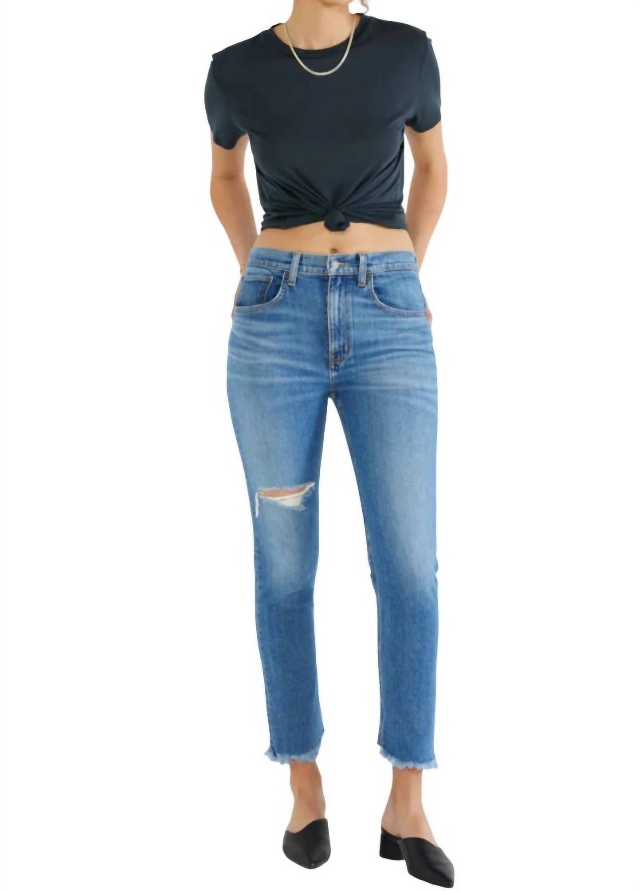 Scarlet mittlerer Bund – Schmale Jeans im Midnight Frost