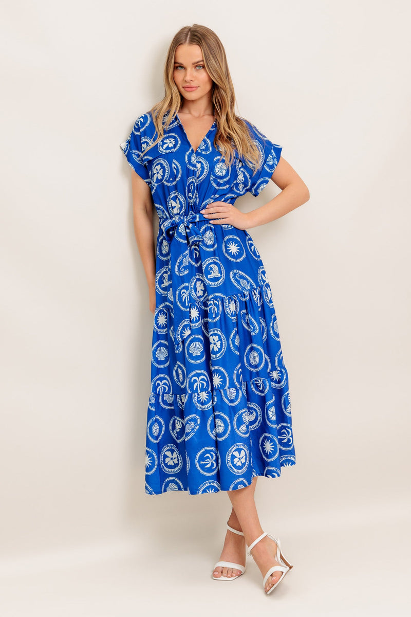 GREEK ISLE MEDALLION MIDI-KLEID