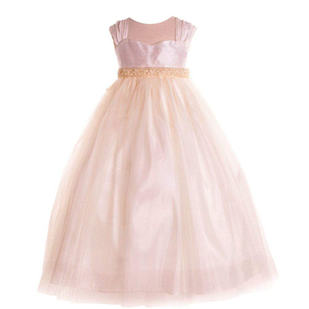 Kleine Mädchen Elfenbein Rohe Seide Tüll Blumenmädchen Kleid 2T-6