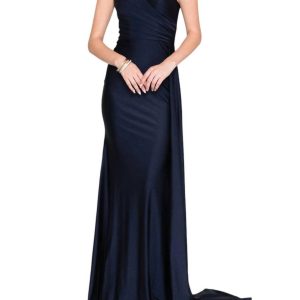 Fitted One Shoulder Lycra Gown in Marine