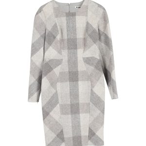 Jil Sander bedrucktes Langarmkleid aus grauer Wolle 7748779868220