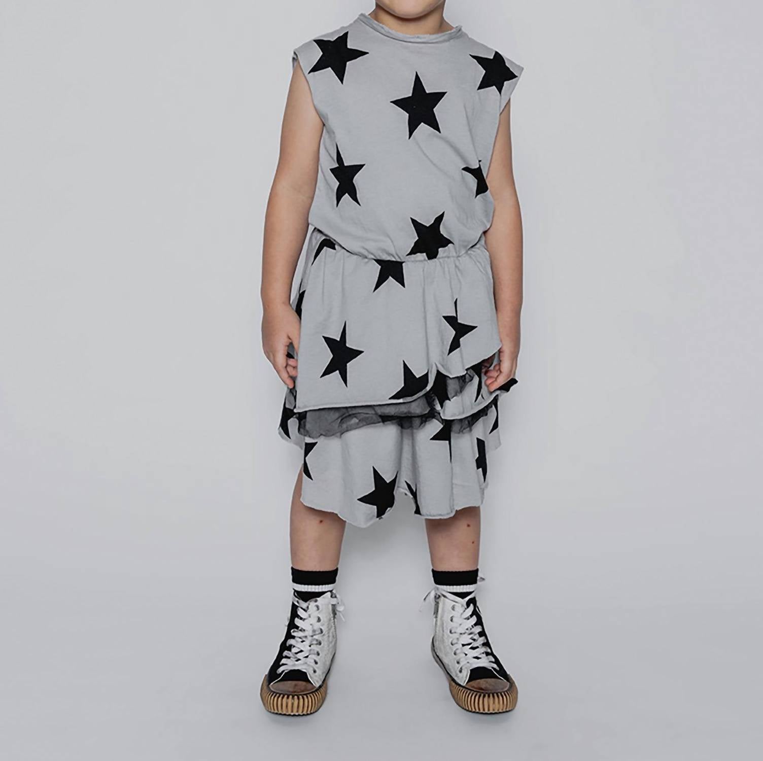 Mädchen mehrlagig Star Kleid in Eisgrau