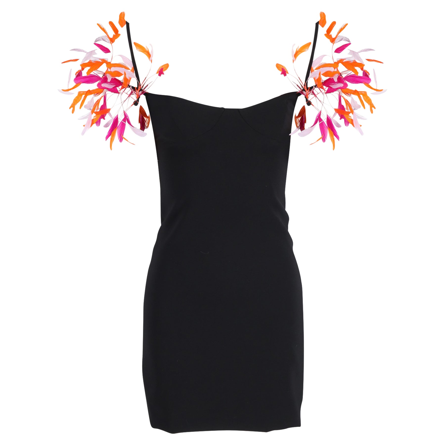 Attico – Minikleid aus schwarzem Polyester mit Federdetails