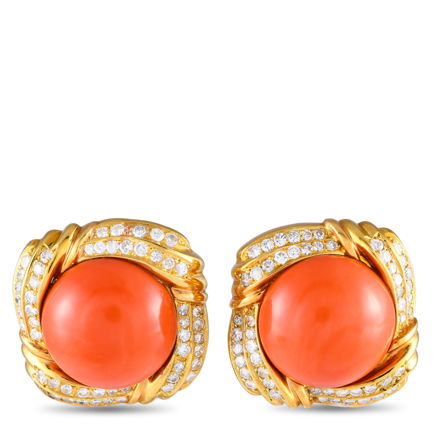 LB Exclusive 18K Gelbgold 2.50ct Diamant und Koralle Clip-On Ohrringe MF11 -080824