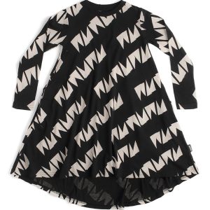 Mädchen hoch niedrig gemustert Kleid in schwarz