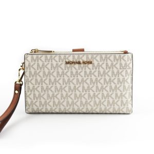 Michael Kors Jet Set Travel Signature Leder Große Doppel-Reißverschluss-Armband Damen Geldbörse