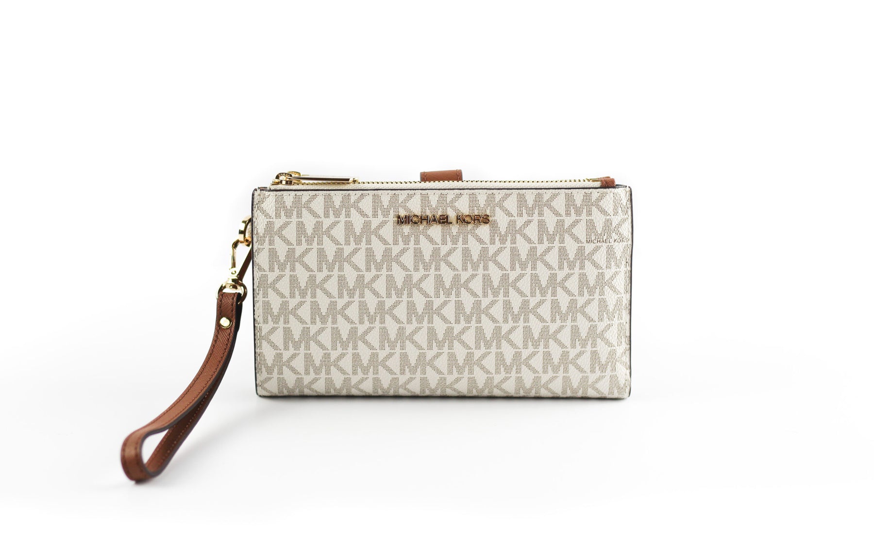 Michael Kors Jet Set Travel Signature Leder Große Doppel-Reißverschluss-Armband Damen Geldbörse