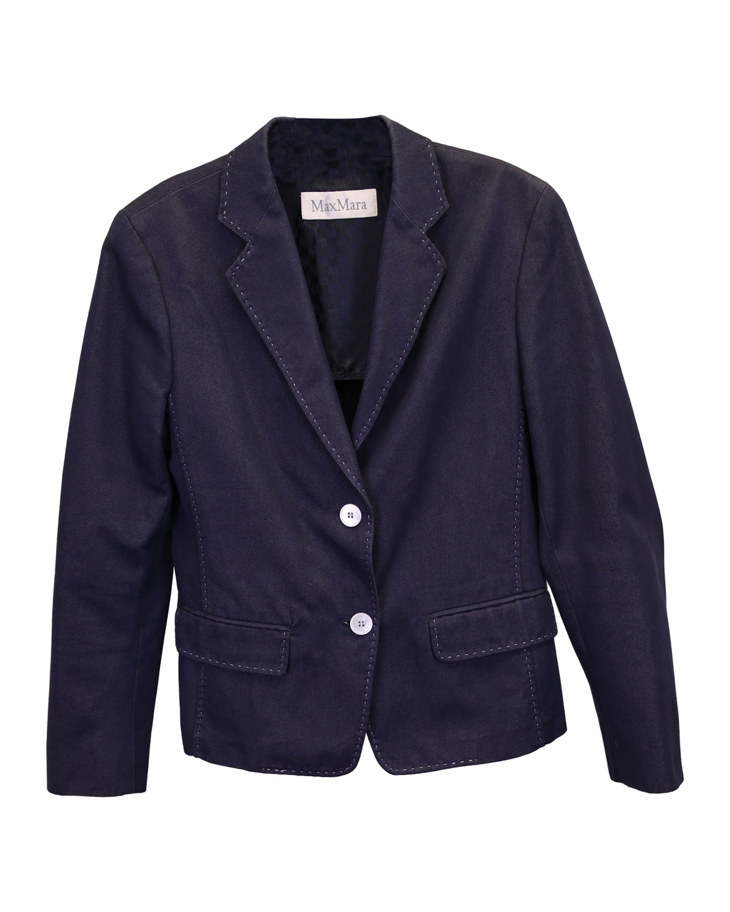 Max Mara Denim Blazer mit Kontrastnähten aus blauer Baumwolle