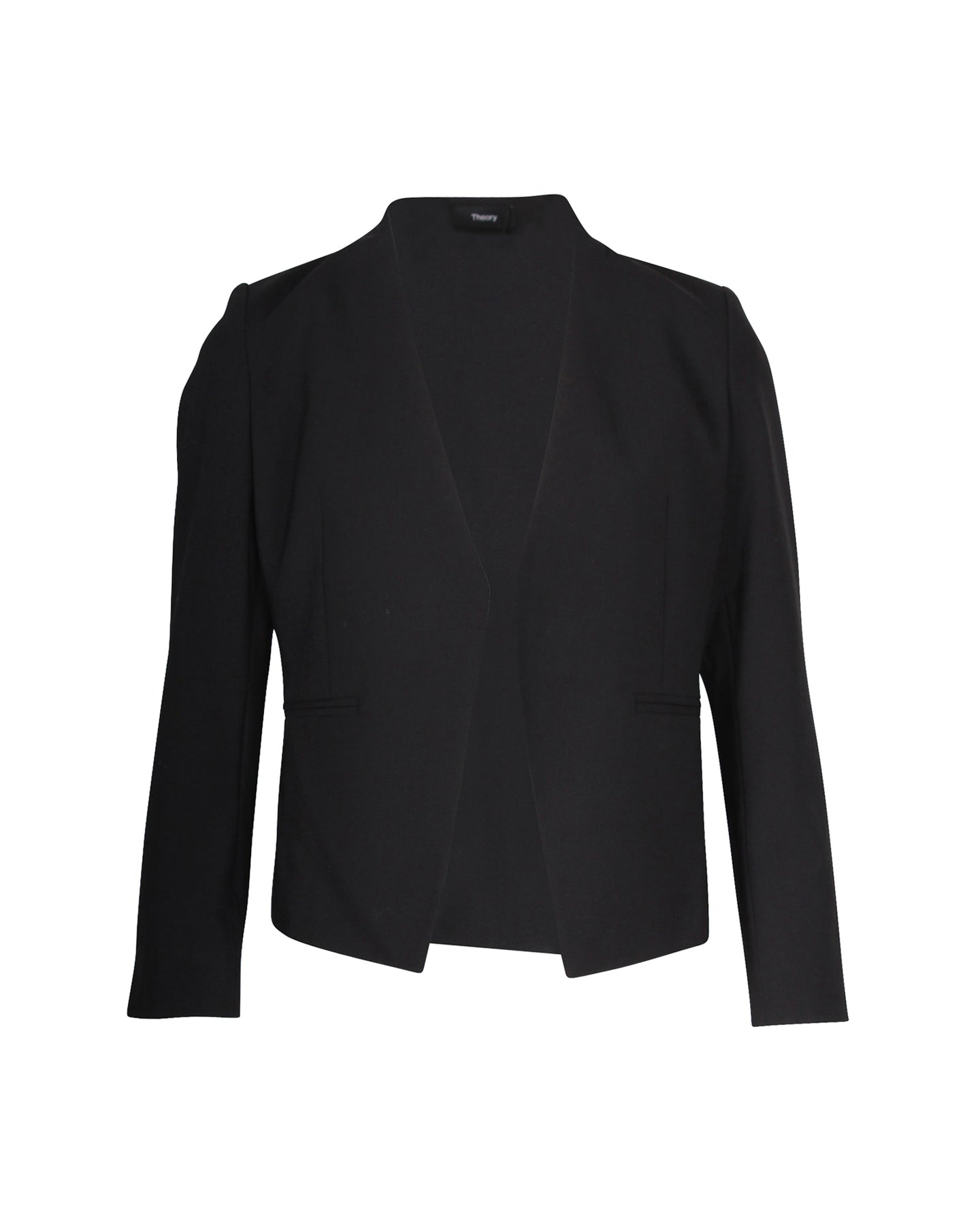 Theory Lanai Collarless offener Blazer aus schwarzer Wolle