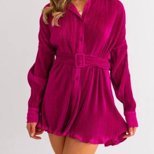 Pleated Hemdkleid in magenta