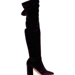 Aquazzura Knie Stiefel in Violet Velvet