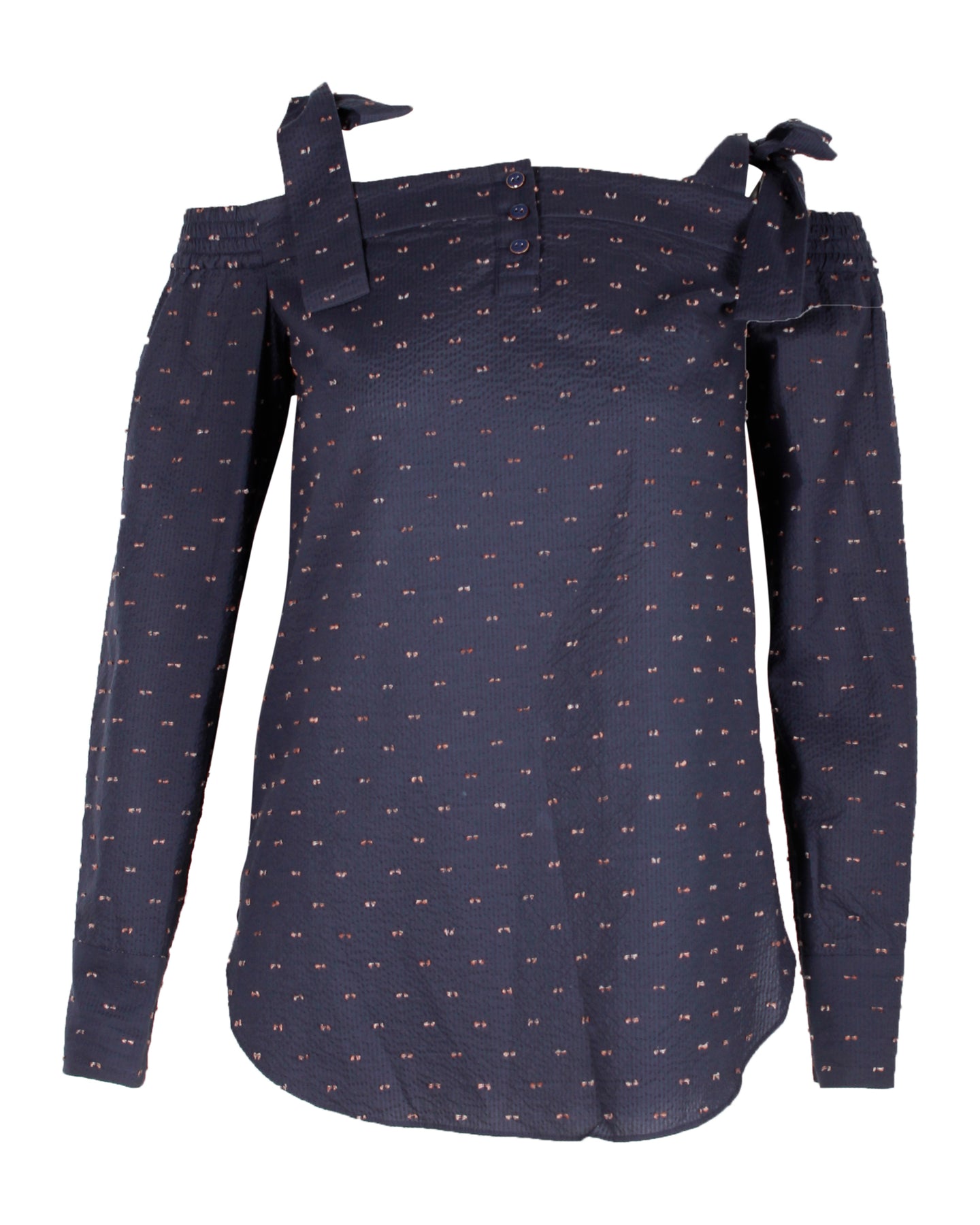Saloni Texture mit Schulterausschnitten Top aus blauer Baumwolle