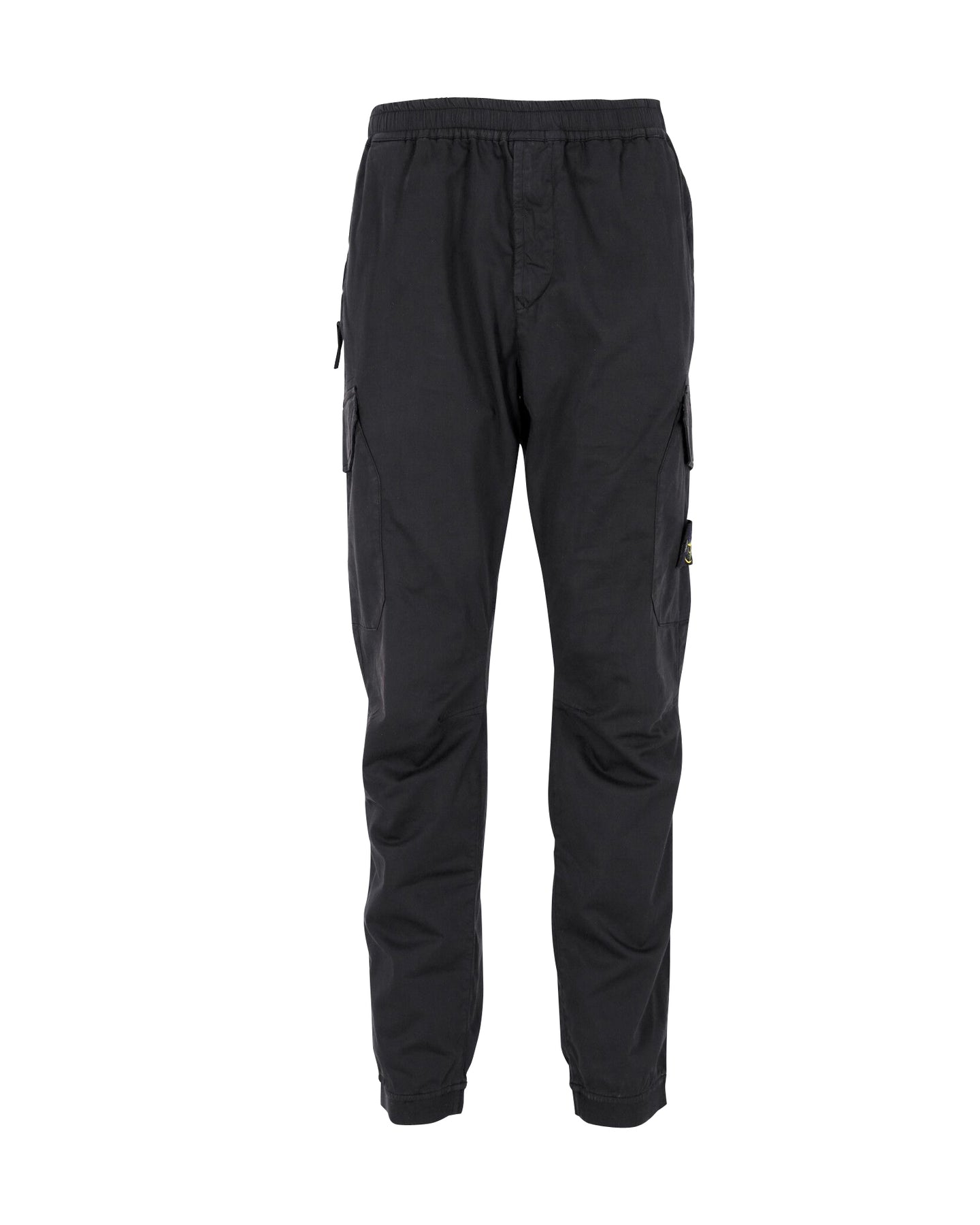 Stone Island Elastic Waist Tapered Cargo Hose aus schwarzer Baumwolle