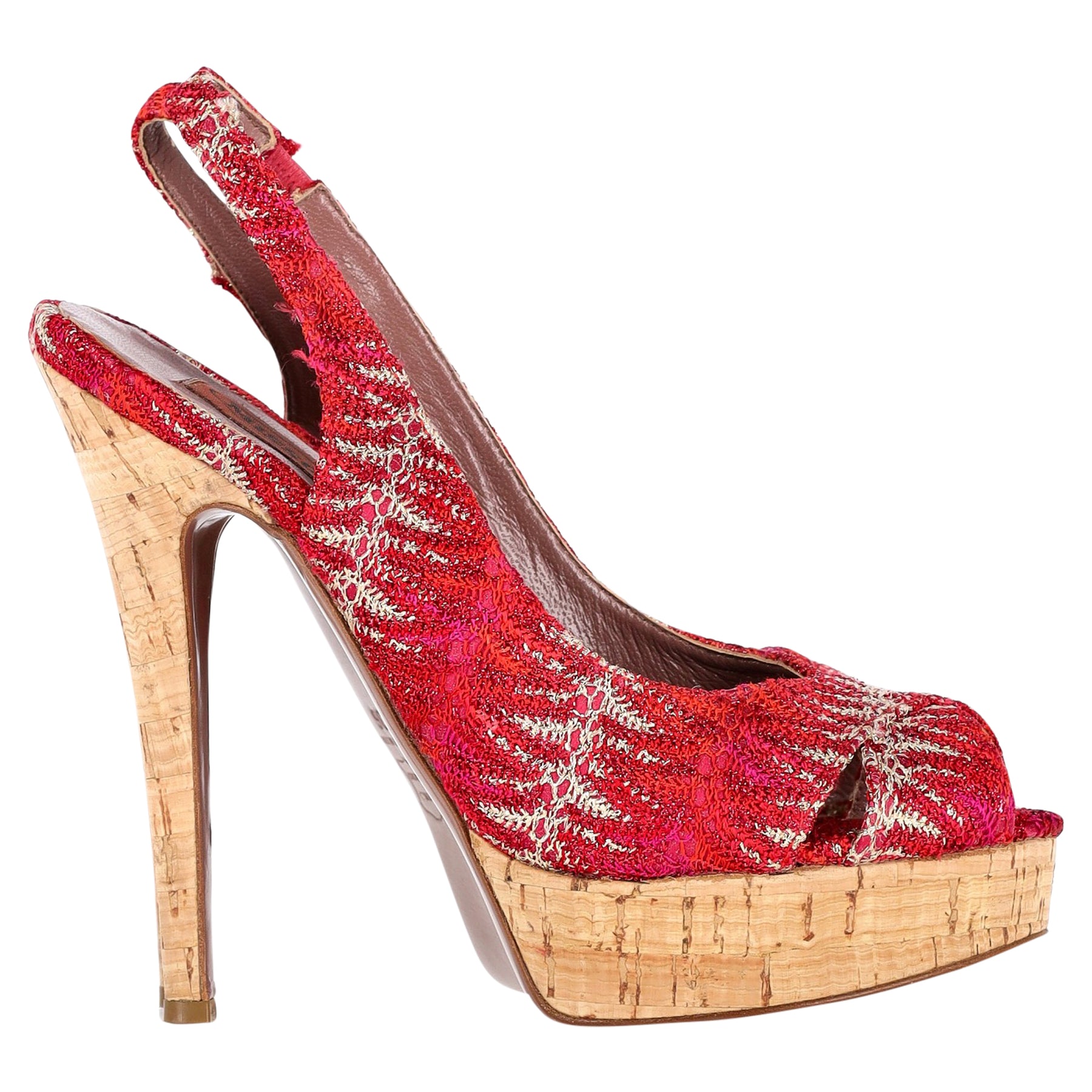 Missoni Slingback Plateausandalen aus rot gehäkelter Viskose