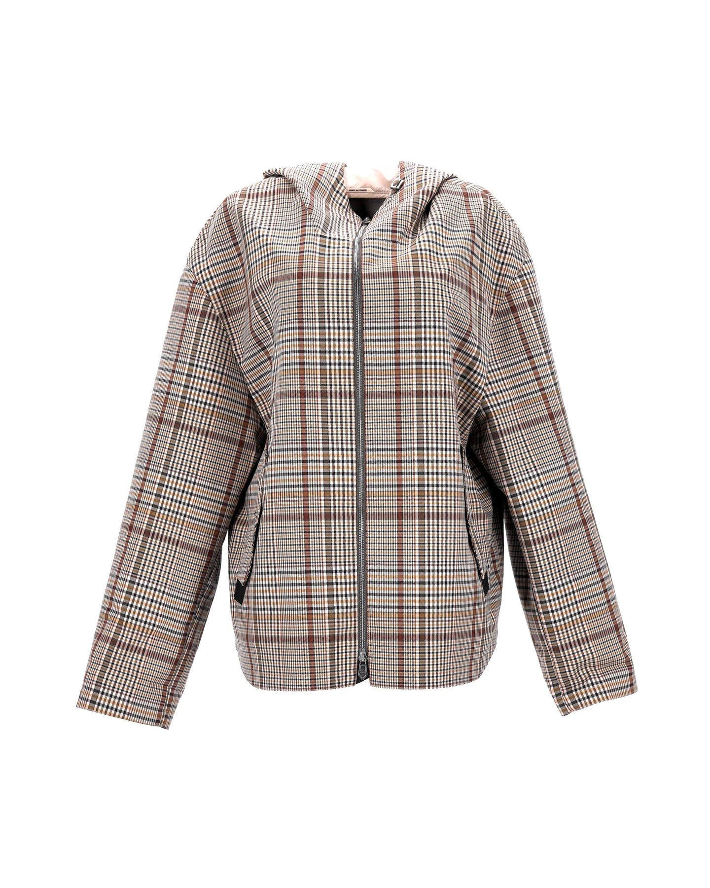 Hermes Karo Muster Kapuzen-Reißverschluss-Jacke aus brauner Bio-Baumwolle