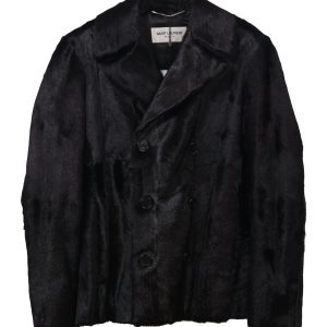 Saint Laurent zweireihige Jacke in schwarz Ziegenleder 7748760600636