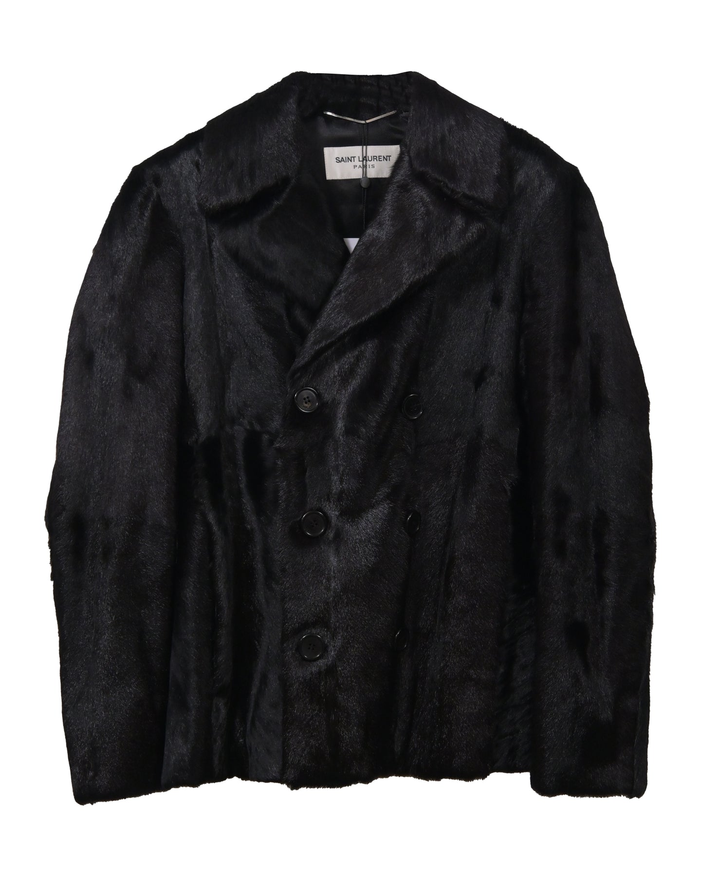 Saint Laurent Zweireihige Jacke aus schwarzem Ziegenleder