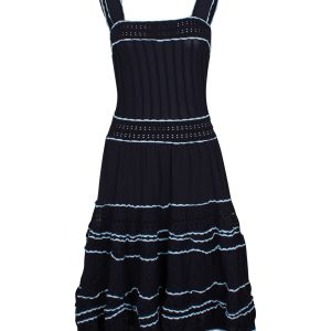 Sandro Square Neck Midikleid aus marineblauem Polyamid 7748783931452