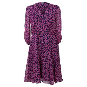 Diane Von Furstenberg Sheer Sleeve V-Ausschnitt Kleid in rosa floralen Print Seide 7748780818492