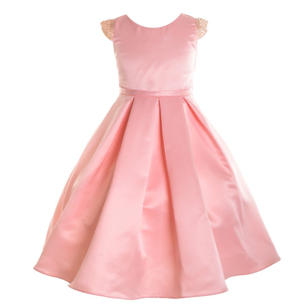 Große Mädchen Altrosa Dull Satin Perlen Junior Brautjungfer Kleid 8-16