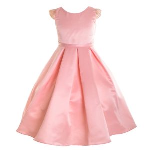 kleine Mädchen staubig rosa stumpf satin Perlen Blumenmädchen Kleid 2T-6