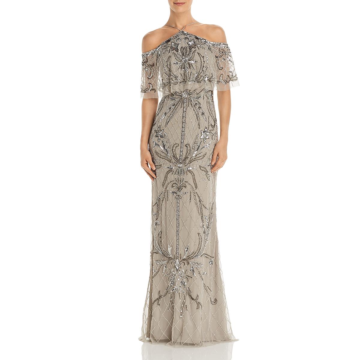 mit Perlenbesatz Off-The-Shoulder Abendkleid