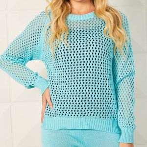 Crochet Rundhalspullover in Aqua