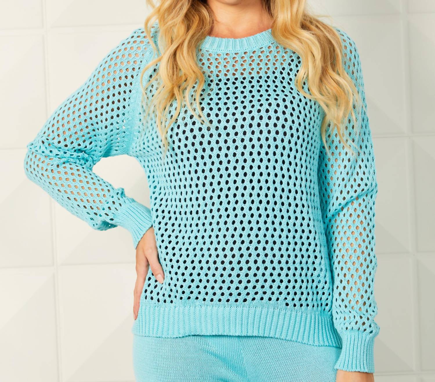 Strickpullover mit Rundhalsausschnitt in Aqua
