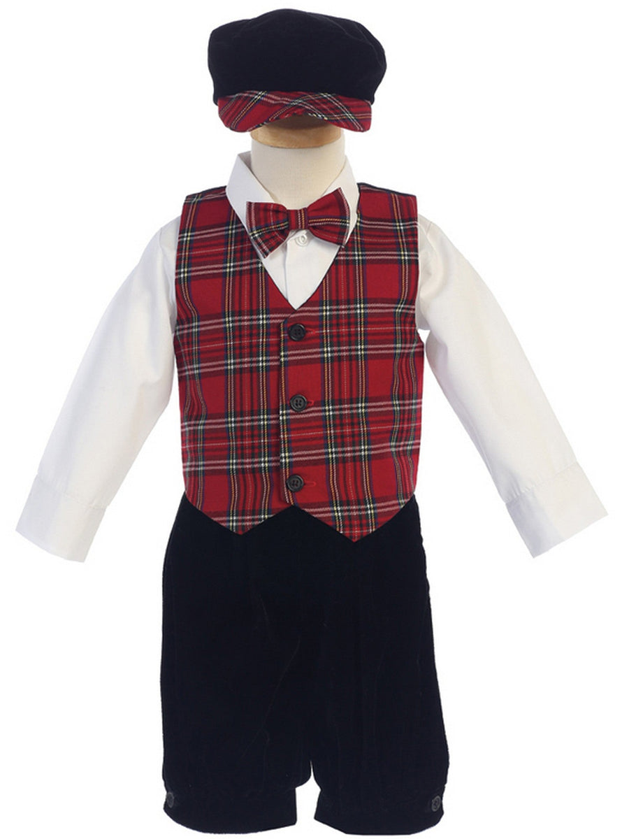 Baby Jungen Rot Schwarz kariert Muster Weste Samt Knicker Set Outfit 3-24M