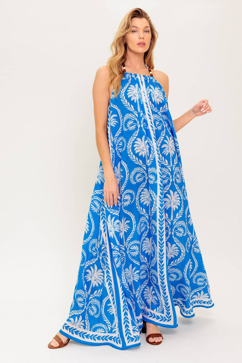 FÜR DIE DREAMERS Blau gewebt MAXI Kleid