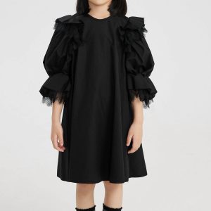 Kinder Aline Puff Ärmel Kleid in Kohle