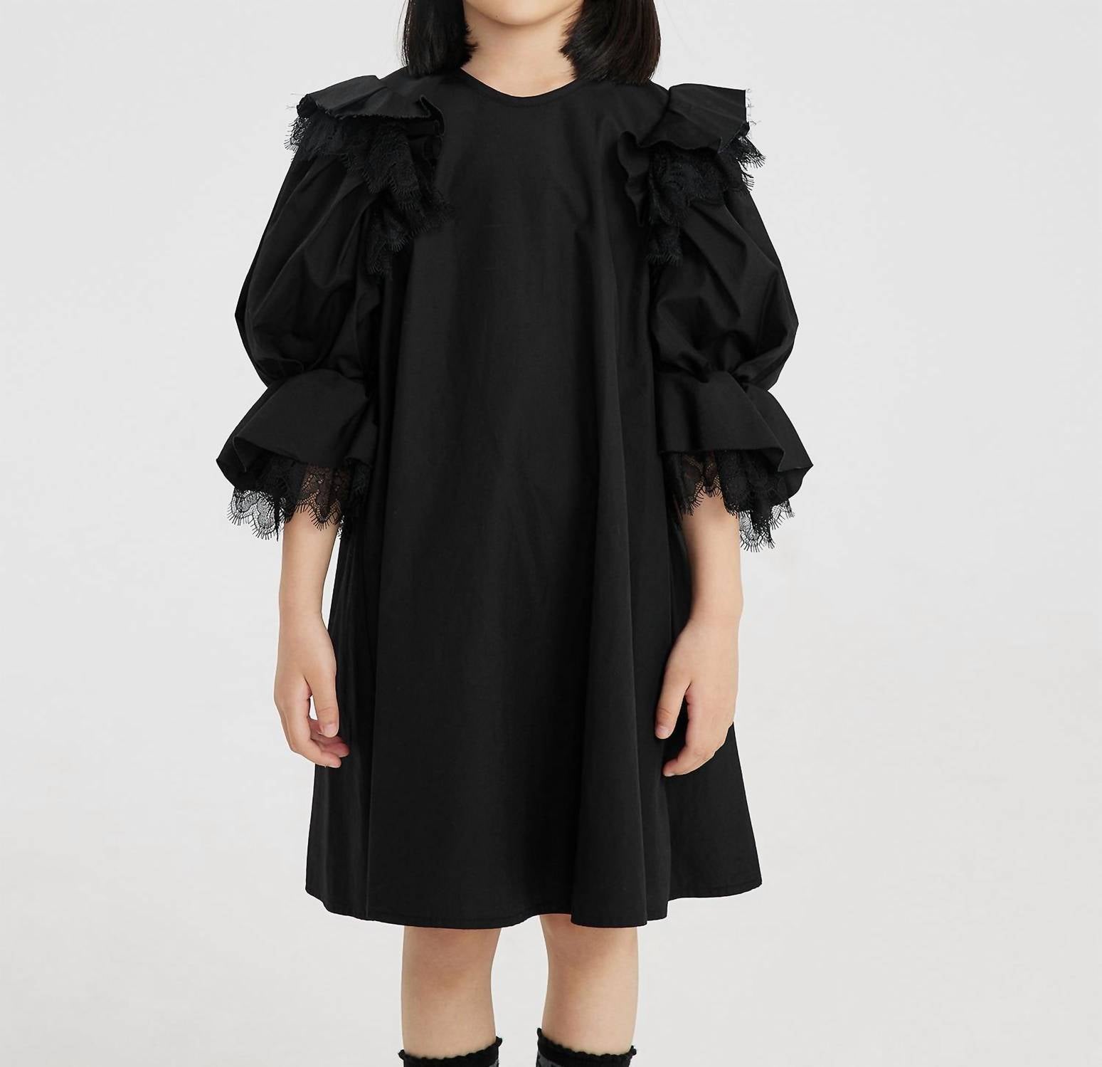 Kinder Aline Puff Ärmel Kleid in Kohle
