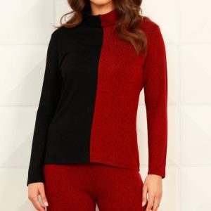 Color Block Turtleneck in Schwarz/Wein