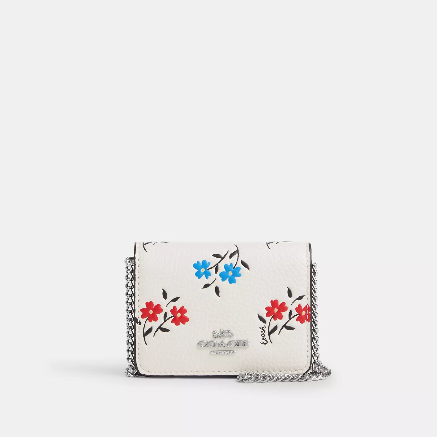 Coach Outlet Mini-Geldbörse auf einer Kette mit Blumendruck