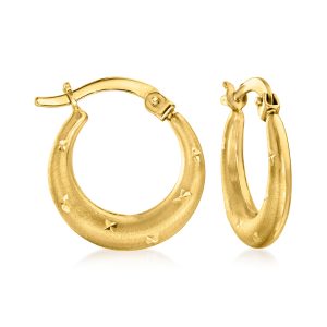 Ross-Simons 14kt Gelbgold Satin und polierte Stern-Muster Hoop Ohrringe