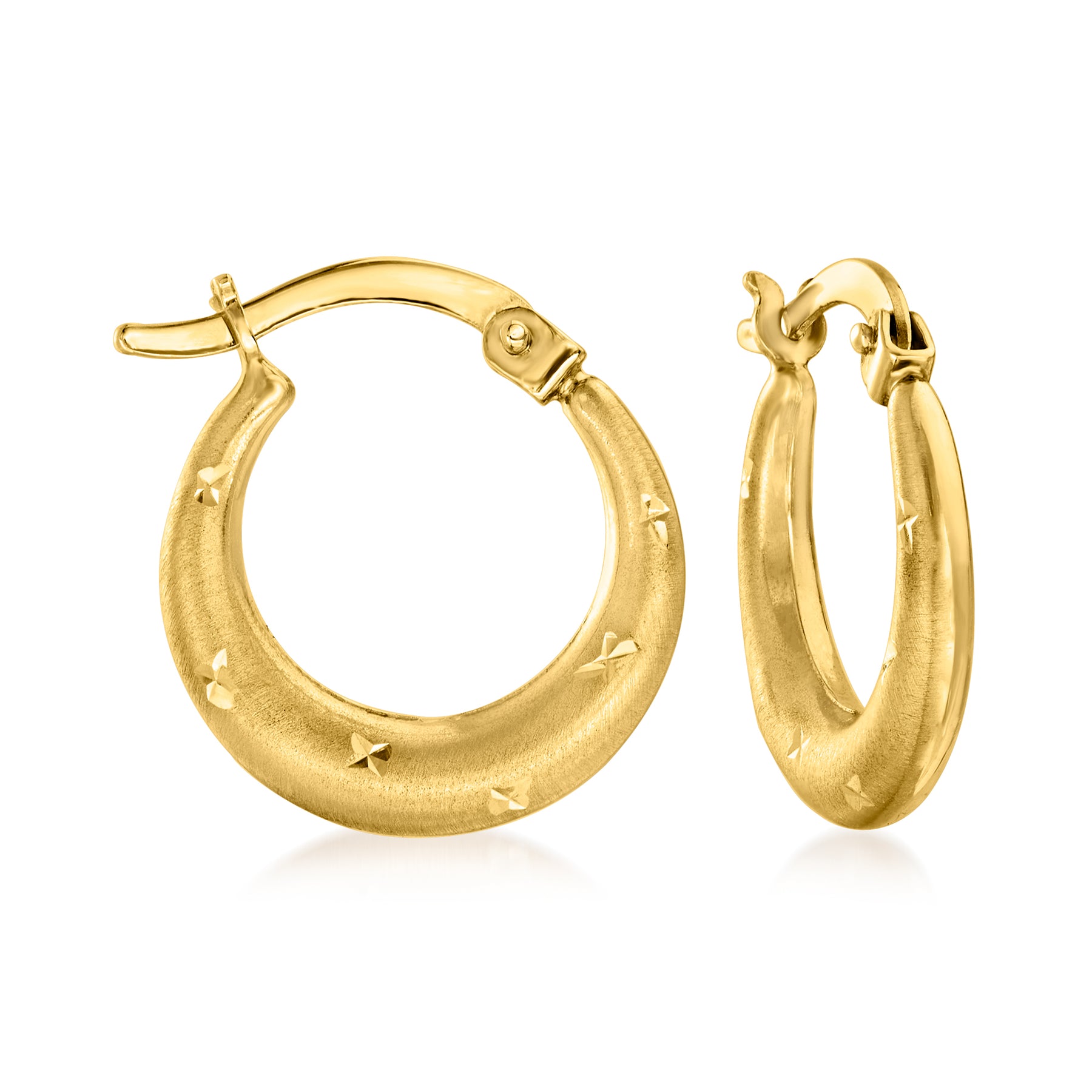 Ross-Simons 14kt Gelbgold Satin und polierte Star-Muster Creole Ohrringe