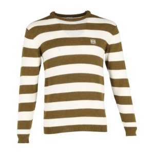 Loewe Logo gestickter gestreifter Pullover in Khaki Wolle 7748803592252