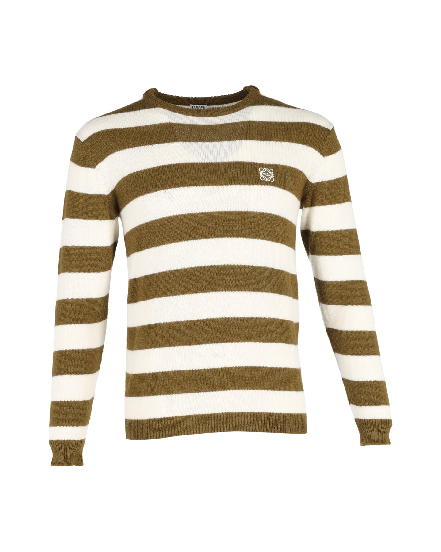 Loewe Gestreifter Pullover mit Logo-Stickerei in Khaki-Wolle